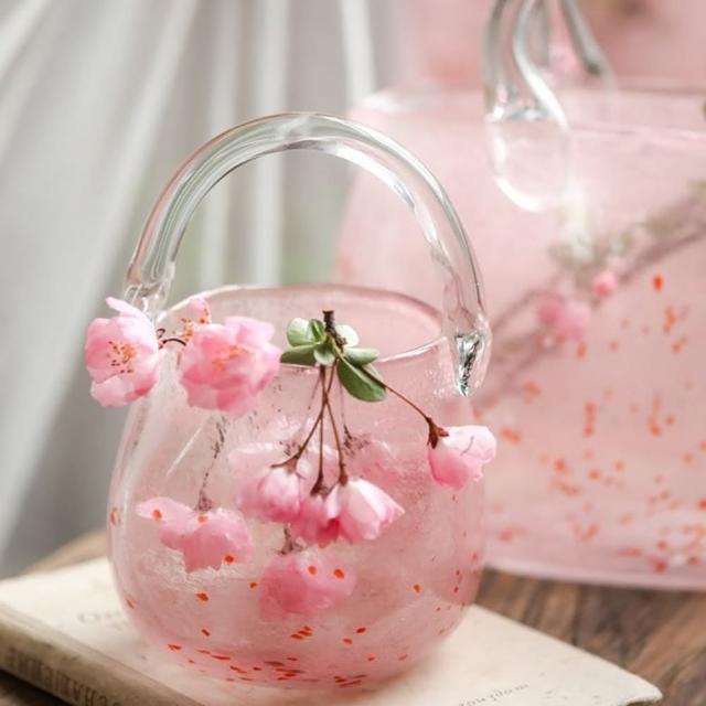 【JEN】手提粉色玻璃花瓶含提把高19cm