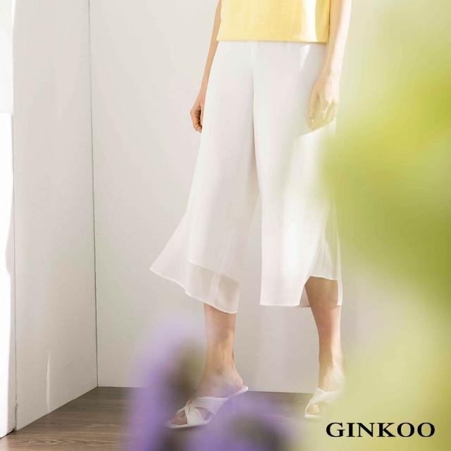 【GINKOO 俊克】純色綁帶飄逸感寬褲