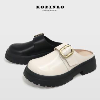 【Robinlo】大方釦個性街頭厚底穆勒鞋DIGBY(法式黑/古典白)