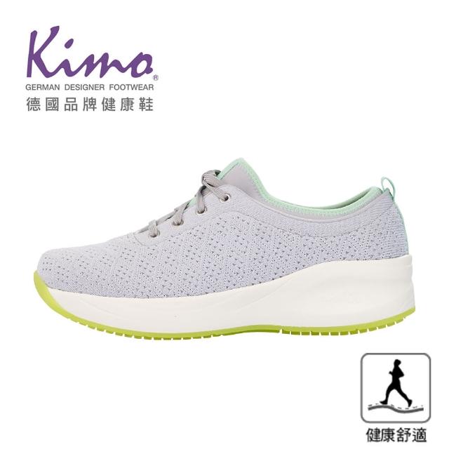 【Kimo】專利足弓支撐-素織面綁帶萊卡健康鞋 女鞋(白鋁灰 KBBWF160152)