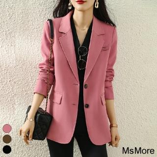 【MsMore】西裝外套大碼高級感休閒寬鬆長袖西裝外套#115694(3色)
