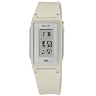【CASIO 卡西歐】環保材質 輕薄長型 LED 計時碼錶 鬧鈴 電子 橡膠手錶 米白色 22mm(LF-10WH-8)