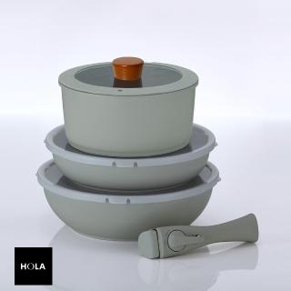 【HOLA】FIKA Midas Plus陶瓷塗層鍋8件組-暗夜灰電磁底