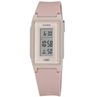 【CASIO 卡西歐】環保材質 輕薄長型 LED 計時碼錶 鬧鈴 電子 橡膠手錶 莫蘭迪粉色 22mm(LF-10WH-4)
