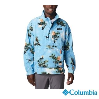 【Columbia 哥倫比亞 官方旗艦】男款-Deschutes ValleyUPF50防潑半開襟上衣-藍印花(UWE74950IF)