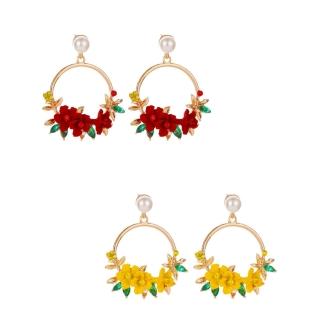 【Jpqueen】甜美花朵花圈珍珠針式耳環(2色可選)