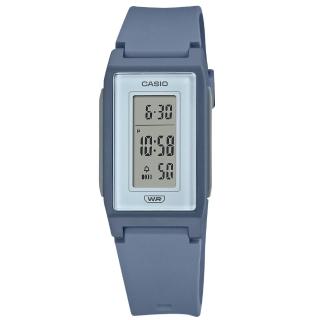 【CASIO 卡西歐】環保材質 輕薄長型 LED 計時碼錶 鬧鈴 電子 橡膠手錶 莫蘭迪藍色 22mm(LF-10WH-2)