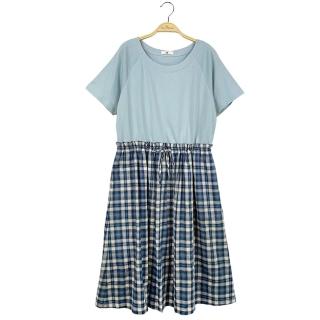 【Hana Mokuba】花木馬日系女裝針梭織拼接格紋洋裝(連身裙)
