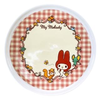 【小禮堂】美樂蒂 陶瓷圓形淺盤 - 紅格復古款(平輸品)