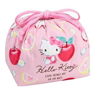 【小禮堂】Hello Kitty 棉質束口便當袋 - 粉蘋果款(平輸品)