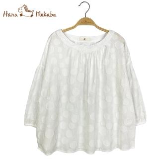 【Hana Mokuba】花木馬日系女裝點點提花寬鬆落肩A襬七分袖上衣(上衣)