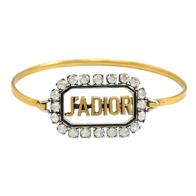 【Dior 迪奧】JADIOR 英文字鑲鑽方型造型時尚手環(金)
