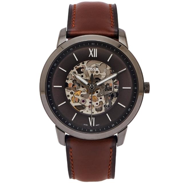 【FOSSIL】簍空機械錶皮革錶帶手錶-簍空機芯面x咖啡色/44mm(ME3161)