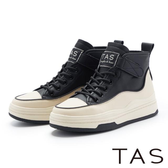 【TAS】免綁帶真皮舒適高筒休閒鞋(黑色)