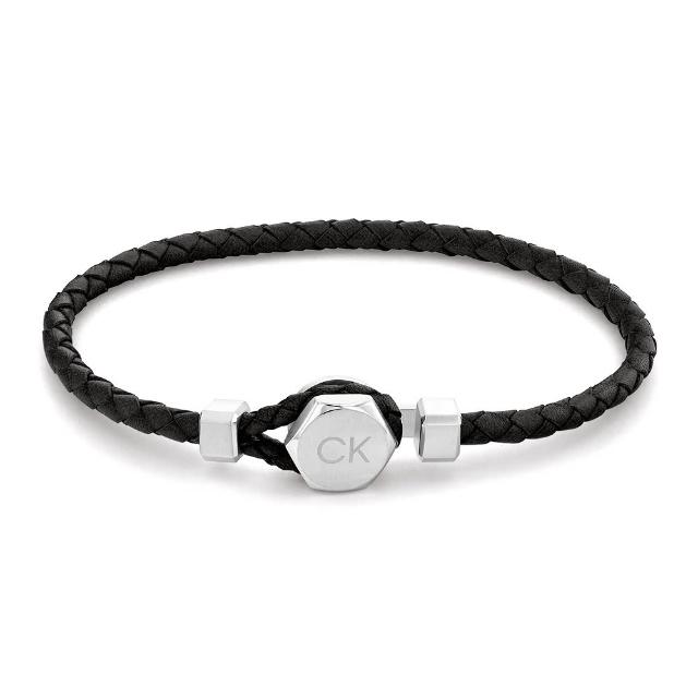 【Calvin Klein 凱文克萊】CK Latch 黑皮編織手環(35000260)
