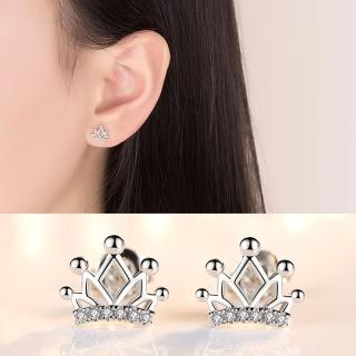 【Emi 艾迷】華麗熠熠皇冠造型鋯石925銀針耳環