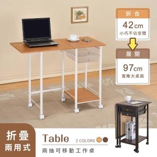 【AAA】MIT兩抽移動式折疊桌(工作桌.電腦桌.辦公桌.收納車.書桌.邊桌.茶几桌.抽屜推車)