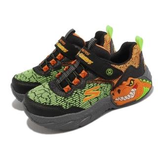 【SKECHERS】休閒鞋 S Lights-Dino-Lights 中童鞋 暴龍系列 閃燈 燈鞋 魔鬼氈(400615LBKOR)