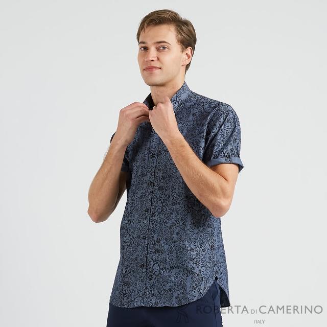【ROBERTA 諾貝達】奧地利素材 台灣製 純棉合身版 貴族風範短袖襯衫(灰藍)