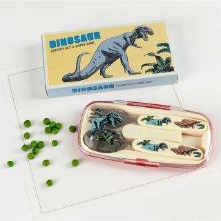 【Rex London】收納盒+兒童餐具2件 恐龍(湯匙 叉子 餐刀)