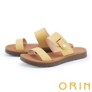 【ORIN】霧面牛皮二字寬帶金釦拖鞋(黃色)