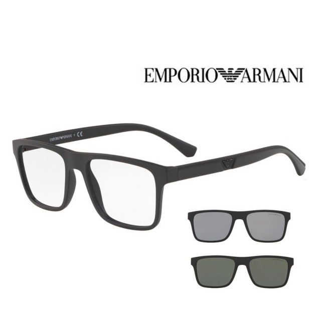 【EMPORIO ARMANI】亞曼尼 雙前掛太陽鏡片+光學眼鏡 EA4115F 58011W 霧黑 公司貨