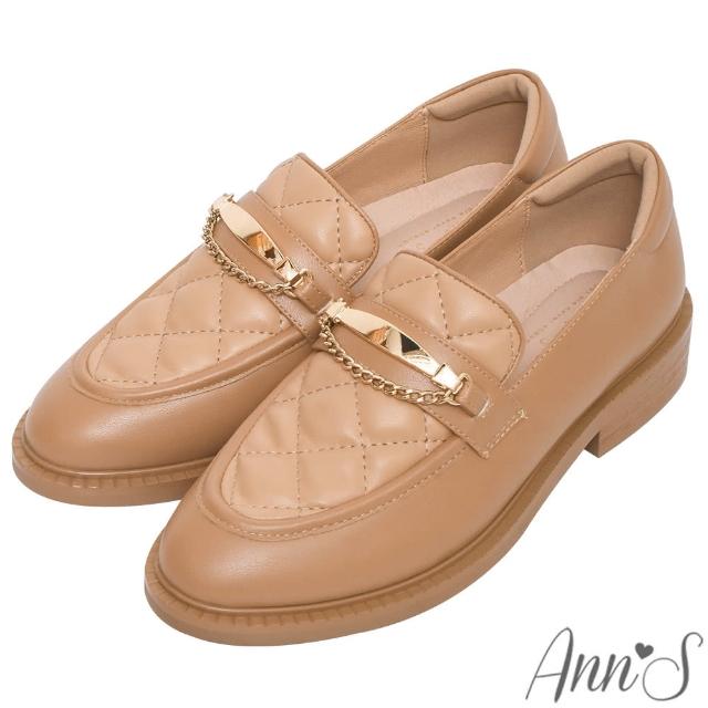 【Ann’S】日常偏愛-訂製金鍊菱格紋平底樂福鞋3.5cm(杏)