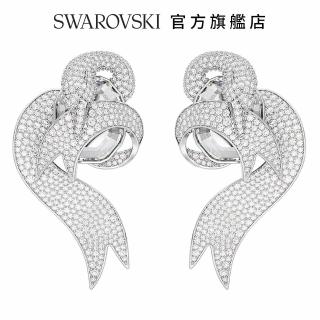 【SWAROVSKI 官方直營】Fashion Swan 夾式耳環 非對稱設計 天鵝 白色 鍍白金色 交換禮物