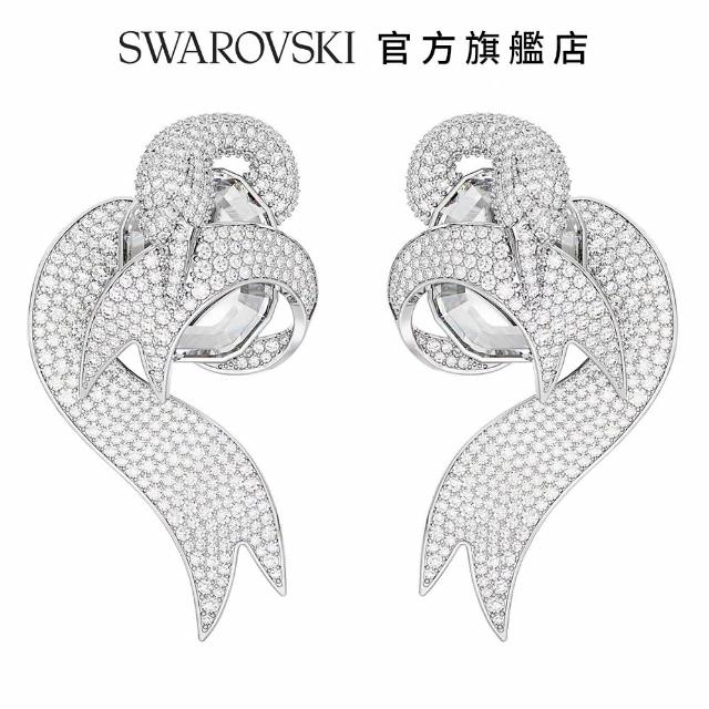 【SWAROVSKI 官方直營】Fashion Swan 夾式耳環 非對稱設計  天鵝  白色  鍍白金色 交換禮物