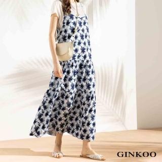 【GINKOO 俊克】兩件式印花吊帶洋裝
