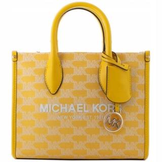 【Michael Kors】MIRELLA黃織布滿版LOGO小款手提斜背托特包