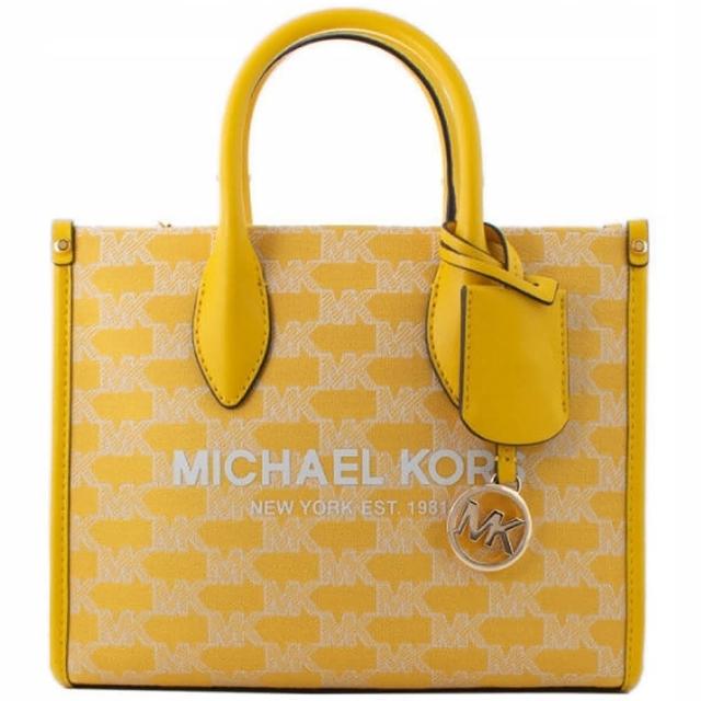 【Michael Kors】MIRELLA黃織布滿版LOGO小款手提斜背托特包