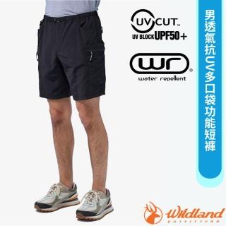 【Wildland 荒野】男 透氣抗UV多口袋功能短褲.休閒運動褲(0B11390-165 印黑色)