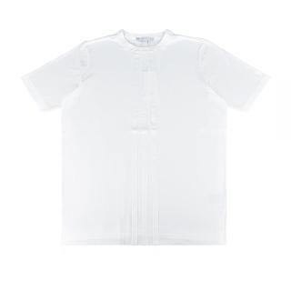 【Y-3 山本耀司】Y-3 20週年紀念款白字LOGO白色直條紋設計純棉短袖圓領T恤(平輸品/男款/白)