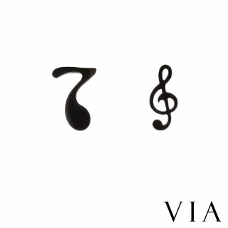 【VIA】白鋼耳釘 白鋼耳環 音符耳環/符號系列 不對稱音符造型白鋼耳釘(黑色)