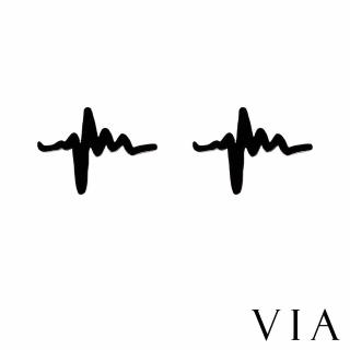 【VIA】白鋼耳釘 白鋼耳環 電波耳環/符號系列 心跳電波造型白鋼耳釘(黑色)