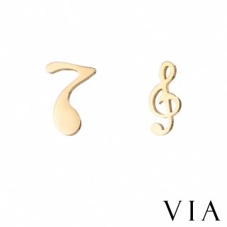【VIA】白鋼耳釘 白鋼耳環 音符耳環/符號系列 不對稱音符造型白鋼耳釘(金色)