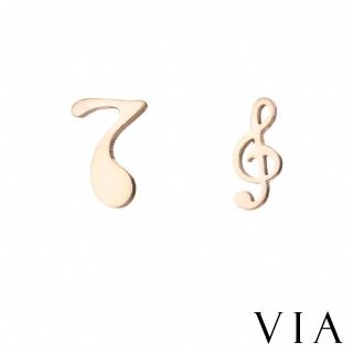 【VIA】白鋼耳釘 白鋼耳環 音符耳環/符號系列 不對稱音符造型白鋼耳釘(玫瑰金色)