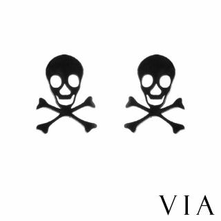 【VIA】白鋼耳釘 白鋼耳環 骷髏耳環/個性系列 死亡骷髏造型白鋼耳釘(黑色)