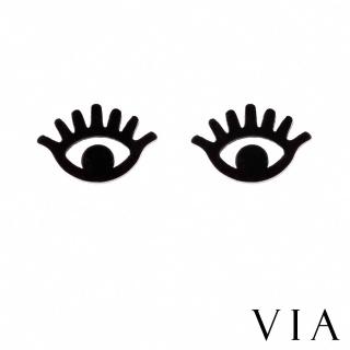 【VIA】白鋼耳釘 白鋼耳環 眼睛耳環/時尚系列 大眼睛造型白鋼耳釘(黑色)
