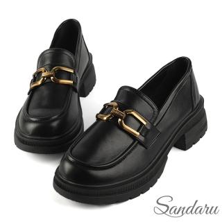 【SANDARU 山打努】樂福鞋 馬銜釦英文金飾厚底樂福鞋(黑)
