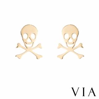 【VIA】白鋼耳釘 白鋼耳環 骷髏耳環/個性系列 死亡骷髏造型白鋼耳釘(金色)
