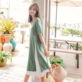 【OB 嚴選】台灣製造假兩件高含棉造型拼接慵懶長版洋裝 《DA7617》