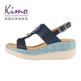 【Kimo】民族風閃鑽山羊皮繫帶涼鞋 女鞋(寶石藍 KBBSF151086)