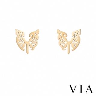 【VIA】白鋼耳釘 白鋼耳環 葉片耳環/植物系列 縷空葉片造型白鋼耳釘(金色)