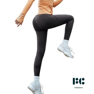 【FIZZCOCO】現貨 加絨中高腰提臀瑜伽跑步健身運動緊身褲 女保暖打底內搭褲 瑜伽褲 共2色(黑巧克力)