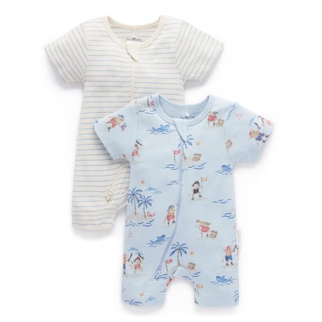 【Purebaby】澳洲有機棉 嬰兒短袖連身衣雙件組(新生兒 包屁衣 滿月禮)
