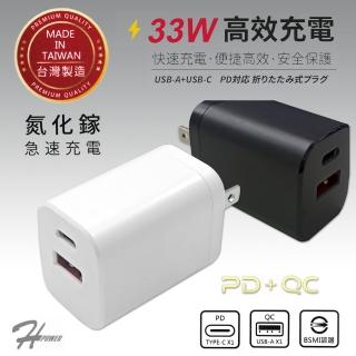 【HPower】33W氮化鎵 雙孔PD+QC 手機快速充電器(台灣製造)
