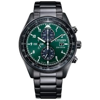 【CITIZEN 星辰】大錶徑光動能計時鋼帶錶/綠面 42.5mm(CA0775-87X)