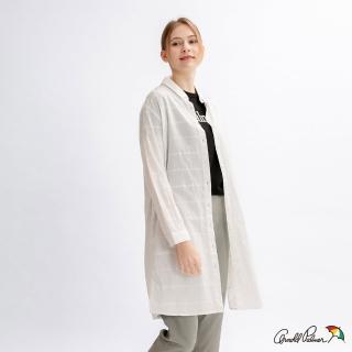 【Arnold Palmer 雨傘】女裝-隱形提織格紋長版襯衫(米白色)